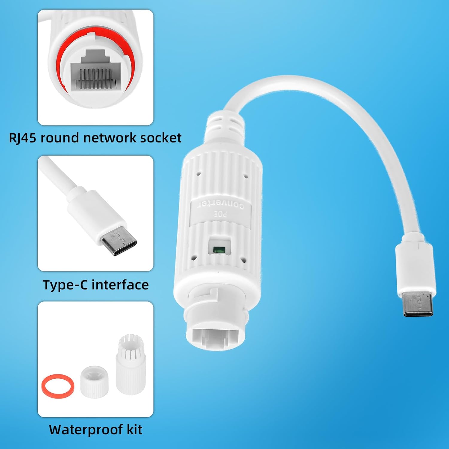 Outdoor Power Adapter Usb C - Konverter Daya POE ke USB-C Tahan