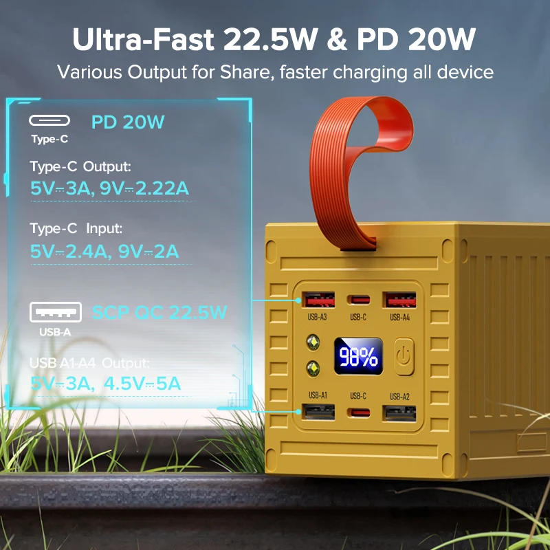 QOOVI 60000MAh Power Bank 22.5 - Outdoor Power Adapter Usb C ulasan dan harga